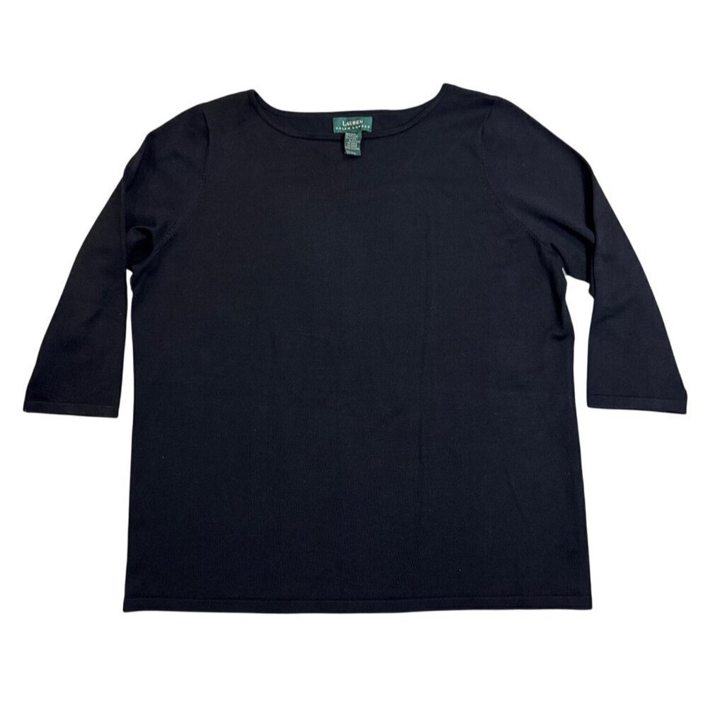 NWT Ralph Lauren Silk Blend Knit 3/4 Sleeve Top 1X Black Classic MSRP $119